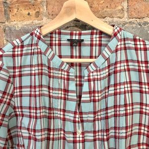 Talbots Petites red/light blue plaid v-neck blouse